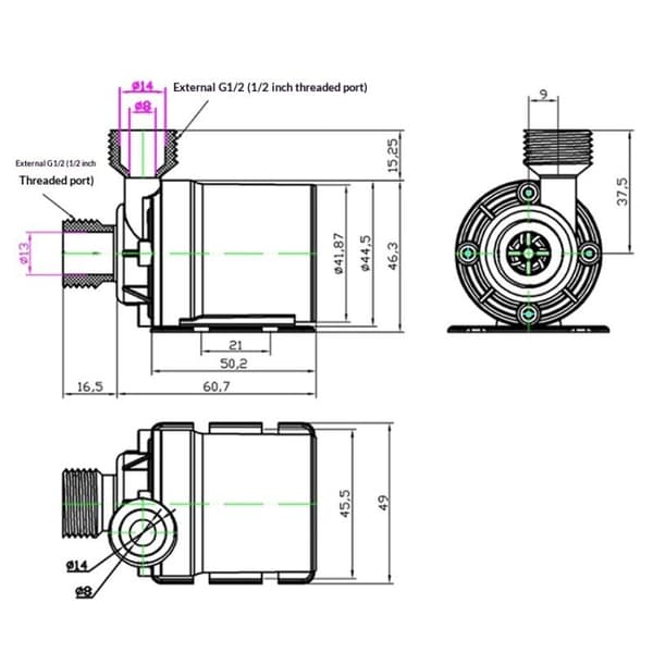 Vattenpump Högtryck Solcell DC12V/24V Lyft 5M 800L/H Borstlös 12V DC