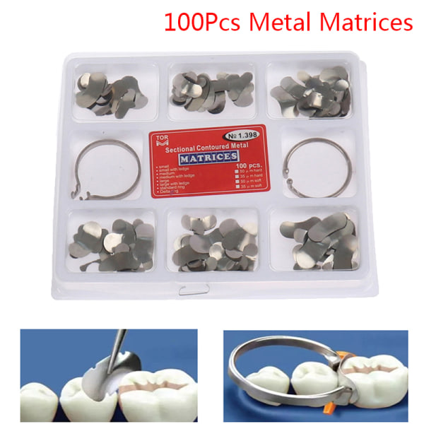 100 stk Dental Matrix Seksjonsprofilerte metallmatriser nr.1.39