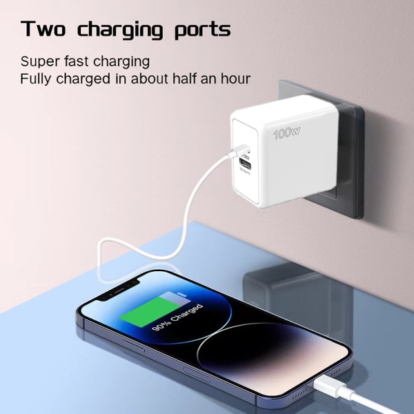 100W USB Type-C oplader PD Hurtigopladningsstrømadapter til Ipho White EU-Plug