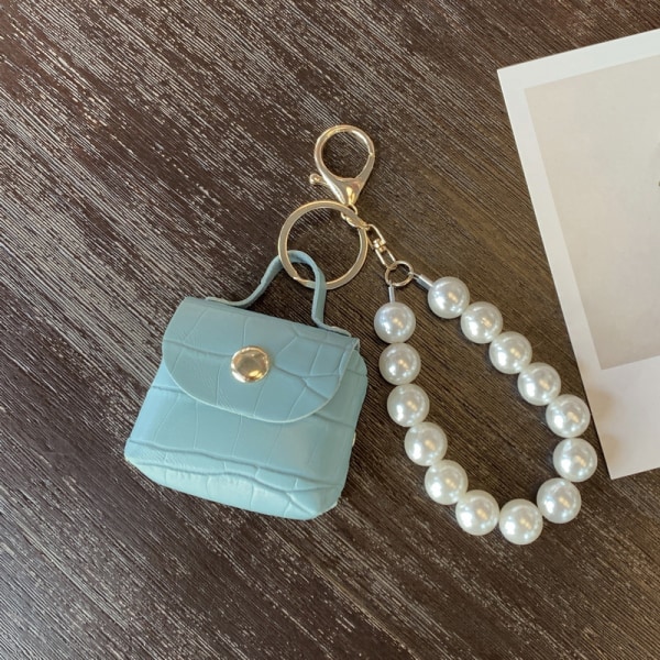 Myntplånböcker Pearl Chain Keychain Hörlurslåda Key Organizer Bag White