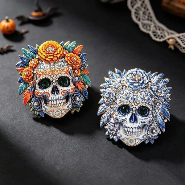 Blommor Sugar Skull Broscher för kvinnor Unisex 2-färgs strass A2