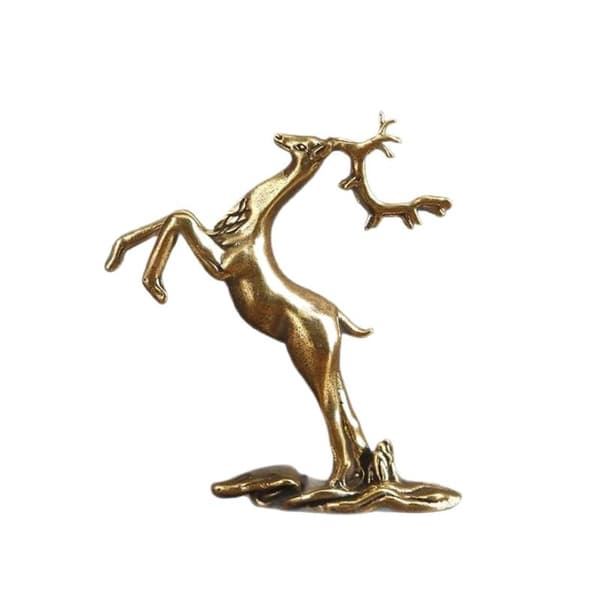 Retro Messing Springende Sika Hjort Lille Statue Skrivebordsornament Dyr Copper