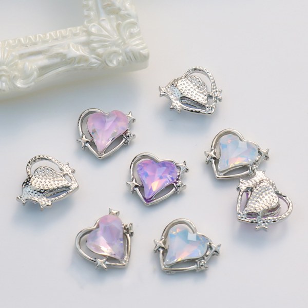 5 stk Nail Diamond Nail Art Decor Heart Love Diamond Heart Nail Purple