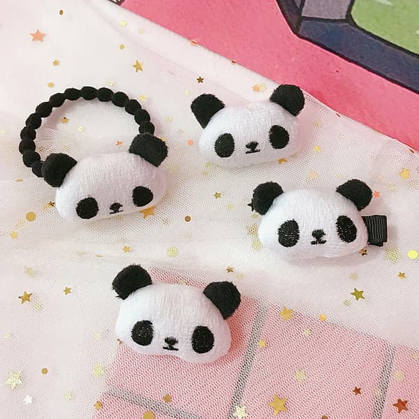 e Cartoon Plys Panda Hair Clip Elastisk Hårring Til Damer Gir A3