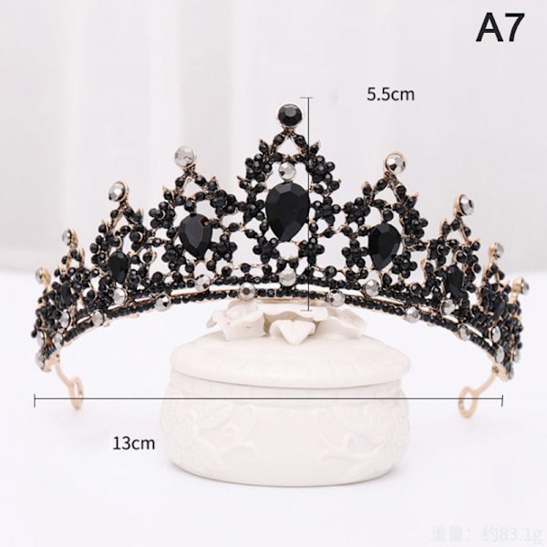 1kpl Bride Retro Black Crystal Crown Queen Tiara A7