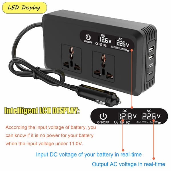 200W 12V til 220V for EU-kontakter Bilomformer Lighterplugg USB A3