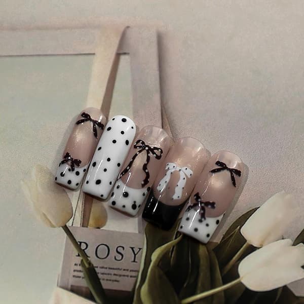 Bow Wave Point Nail Sticker Kawaii Långt Band Rosett Självhäftande A7