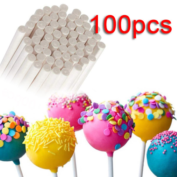 100 stk Lollipop Cake Papir Stick Pops Hvit solid papirpinne B