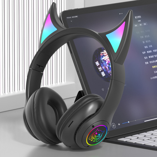 Trådlöst headset Devil's Horn V5.0 Bluetooth -hörlurar LED Fla Purple