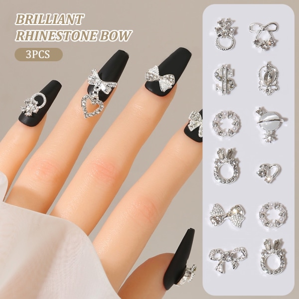 3 Stk Nail Art Charm 3D Butterfly Moon Rhinestones Love Nail Dri A 3Pcs