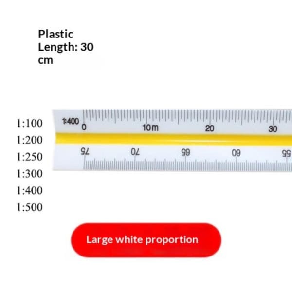 30 cm triangulär skalstock 1:20-1:500 metrisk arkitekt ingenjör 01 plastic