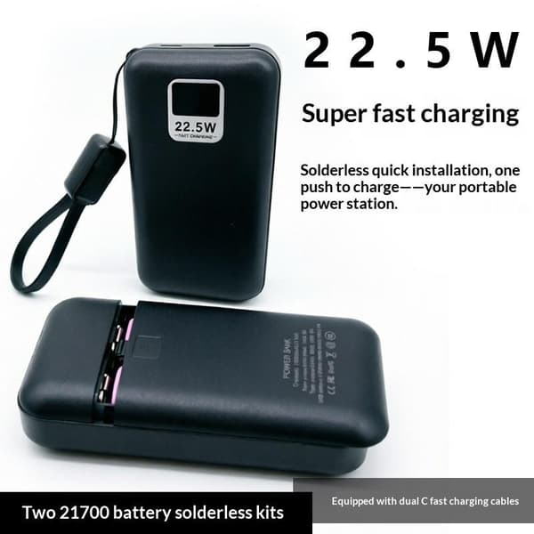 21700 Powerbank Shell Plastikhus til 2 stk. 21700 Batterier Com Black A1