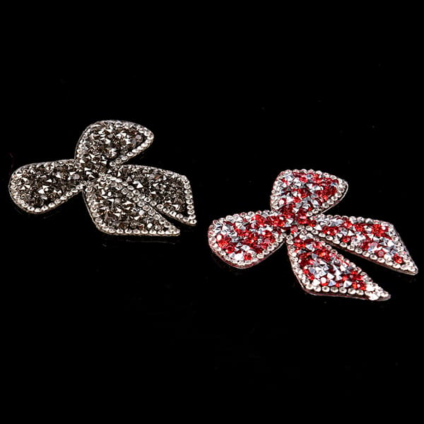 Rhinestones Bow Brodert Patch Iron on Sewing Crystal Appliq Pink
