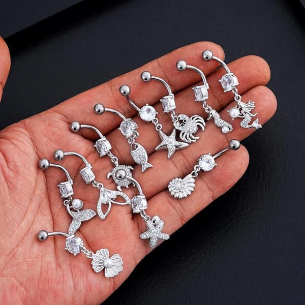 1 stk. ny Ocean Series Zircon Perle Navlering med mikro-sæt Na A9