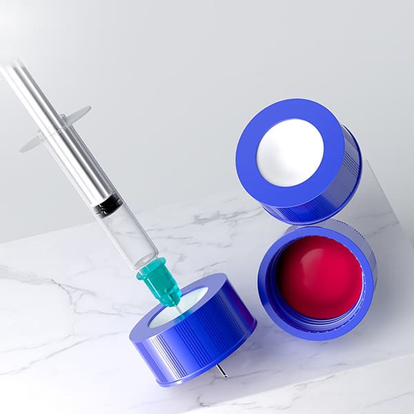 Sininen avoin polypropeenikorkki kromatografiavialille 2 ml Solid cover