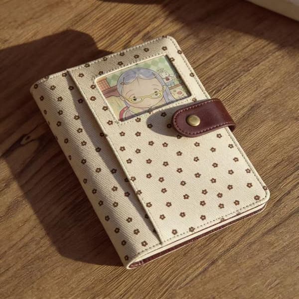 e Retro Polka Dot Canvas Notesbog med tryklukning og tegneseriefoto D