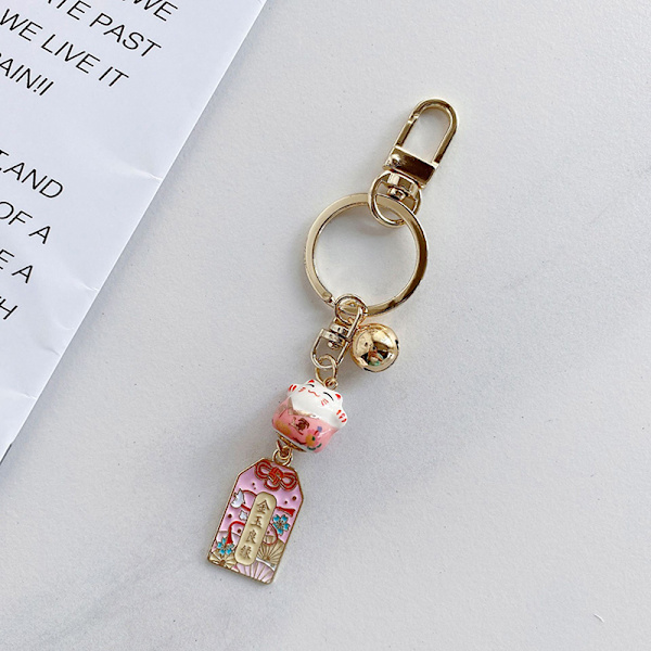 e Fortune Lucky Cat nøkkelring med Bell Keramikk nøkkelring Bil B A3
