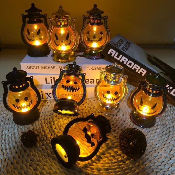 Mini Halloween Græskar LED Lanterne Med Varmt Flimrende Lys F A5