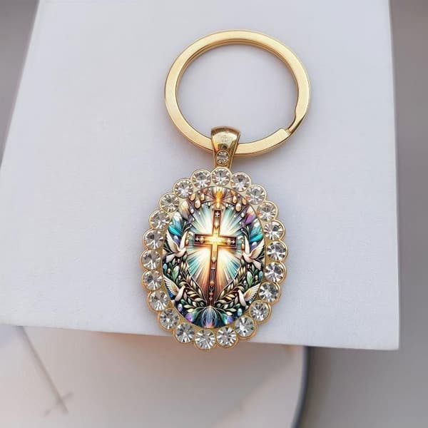 Rhinestone Nøglering Jomfru Maria Nøgleringe Vedhæng Kristen Helgen A7