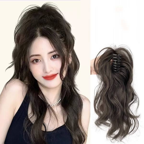 Synteettinen Claw Clip Ponytail Hiustenpidennykset Lyhyt Kihara Natura Light brown