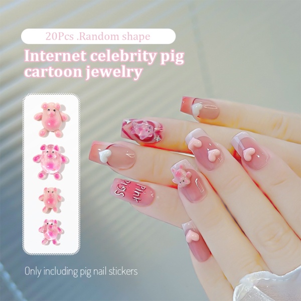 20 stk 3D Dejlig Pink Piggy Cat Bear Resin Nail Art dekorationer D