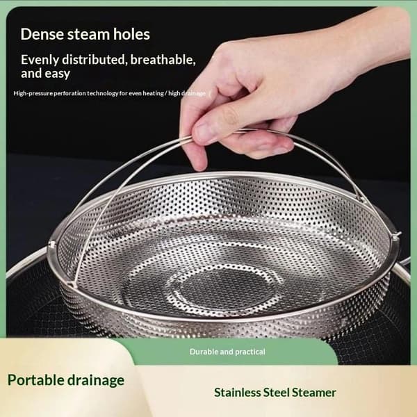 Dampkurv i rustfritt stål med bærbart håndtak, perforert A1