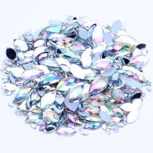 200 stk Akryl øjenform krystal ædelsten lim på diamantsten Fla Multicolor AB 4x8mm