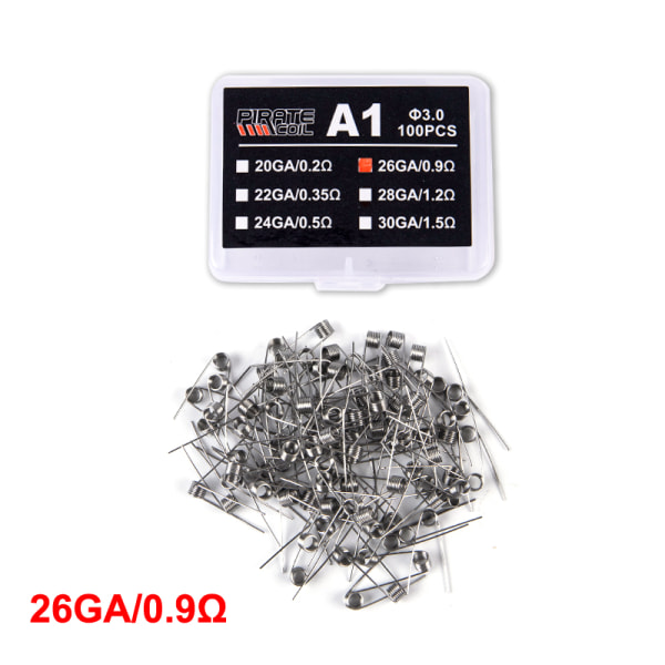 100 Stk/eske A1 Coil Wire Varmemotstand Premade Coils DIY Pr 26GA/0.9Ω