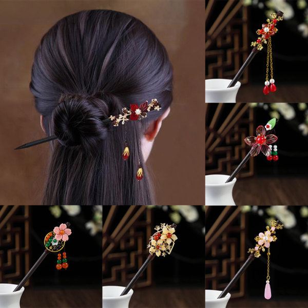 Vintage trä hår pinne stil slingrande blomma hårnål med Ta A1