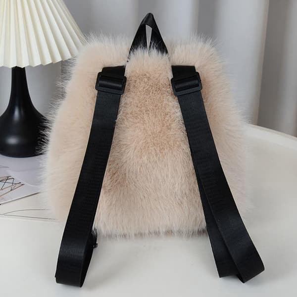 Plyschryggsäck Kvinnor Liten e Dragsko Leopard Fluffig Väska Soli Gray