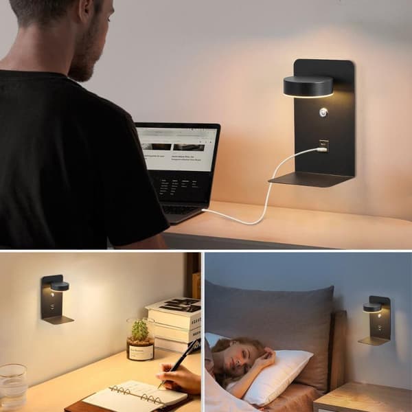 Soveværelse LED væglamper med USB-opladning væglampe til stue White