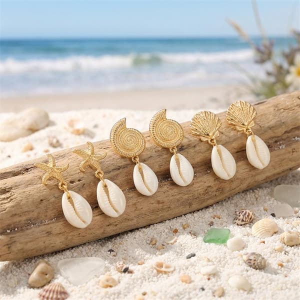 Boho Ocean Style Starfish Shell Hängande Örhängen För Kvinnor Sommar StyleA