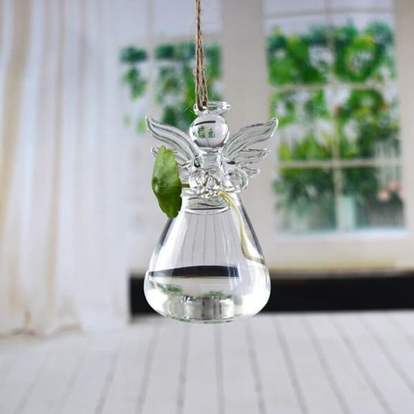 1 st ängelformad transparent glasblomvas hängande vas Ga