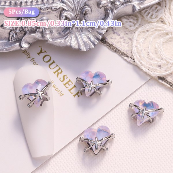 5 kpl Nail Diamond Nail Art Decor Love Colored Diamond Heart Nai Gray