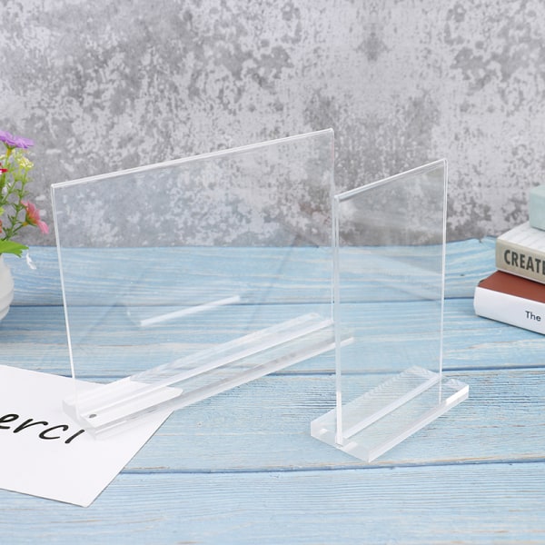 T-form dobbeltsidet akrylskiltkortholder Display Stand Menu A3
