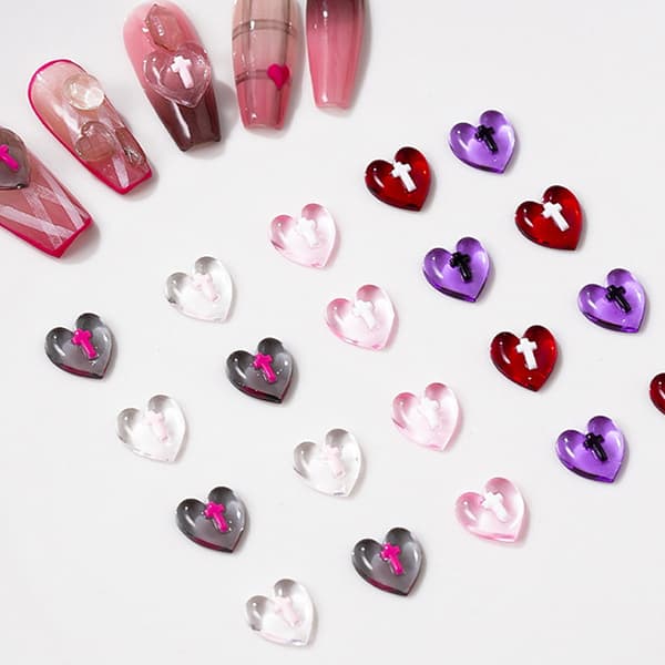 20 stk Resin Clear Peach Heart Nail Accessories Cross Flat Back Black