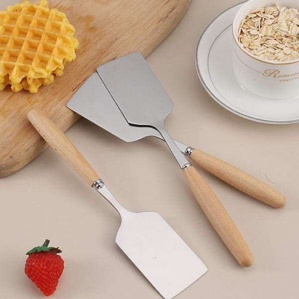 Rustfritt stål firkantet biff stekespade trehåndtak P 22cm