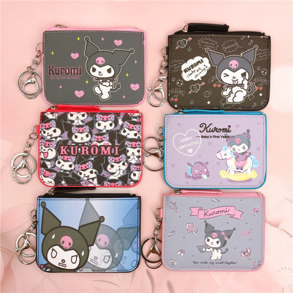 Pu Leather Cartoon Kuromi Sanrio Wallet Keychain Student Key C H