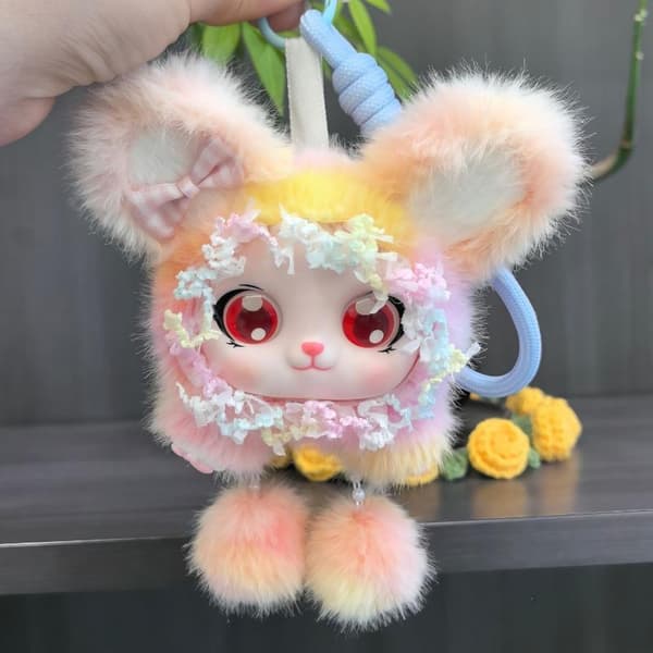 e Fluffy Fox Doll Nyckelring Kawaii Vinyl Doll Face Plyschväska Cha A2