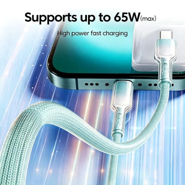 6A Flettet USB C Ladekabel Superrask Lading Krystallklar A1