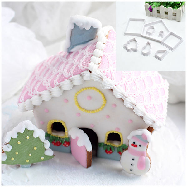 8 stk DIY Plastic Cookie ter Set 3D Christmas Pepperkakehus