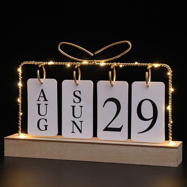 Vendekalender med lys til skrivebord Træ Evighedskalender A2