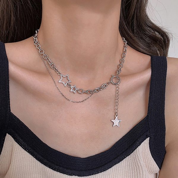 Shiny Star Layered Tassel Choker Halskæde Y2k smykker til kvinder