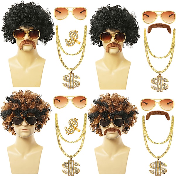 1 set kort lockig syntetisk cosplay peruk 70-tal 80-tal disco hal A1