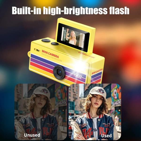 Magecam Digitalkamera 180° Flip Selfie Nøkkelringkamera Retro White