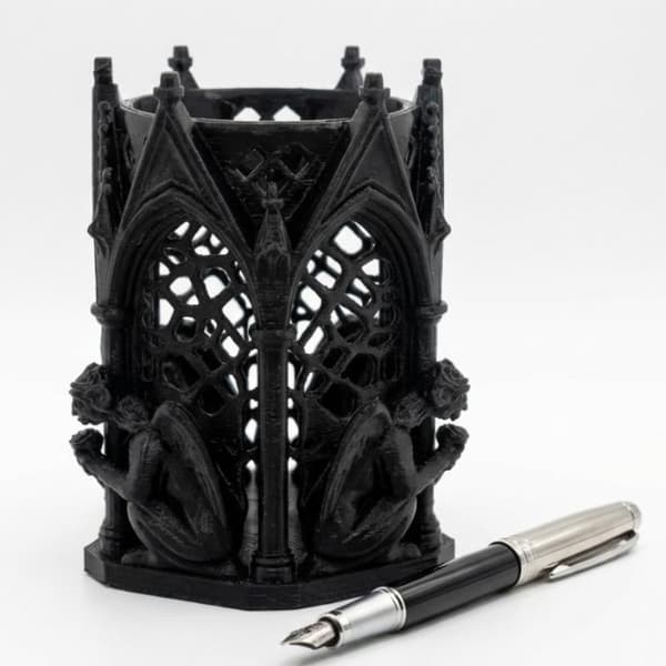 3D-printet gotisk arkitektur penneholder multifunktionel makeup Black