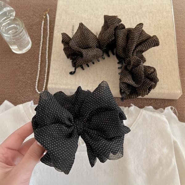 Polka Dot Bow Banana Clip Elegant Barrette For Half Up Updo Hai Coffee
