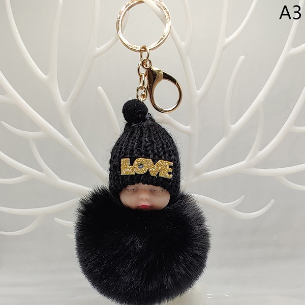 Sovende Baby Nøglering e Fluffy Plys Dukke Nøgleringe Kvinder Pige A3