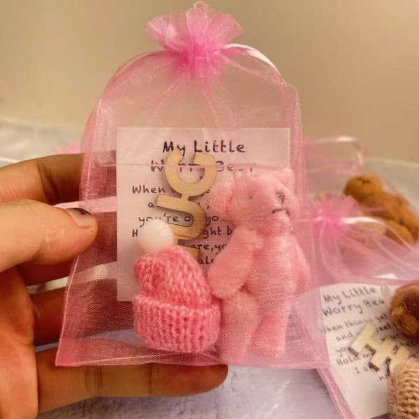1 sæt lommekram bamse med netpose Mini positiv tøjdyr Yellow