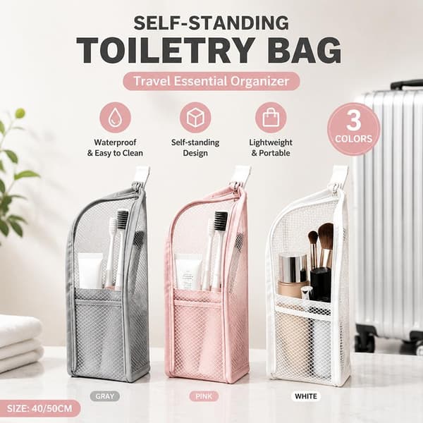 Vattentät Självstående Necessär Stor Kapacitet Multi Mesh Pink